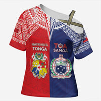 Custom Rugby Samoa And Tonga Cross Shoulder Shirt Toa Samoa With Mate Maa - Polynesian Pride