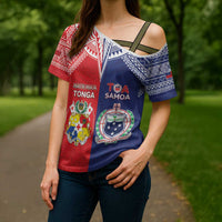 Custom Rugby Samoa And Tonga Cross Shoulder Shirt Toa Samoa With Mate Maa - Polynesian Pride