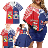 Custom Rugby Samoa And Tonga Family Matching Off Shoulder Short Dress and Hawaiian Shirt Toa Samoa With Mate Maa - Polynesian Pride