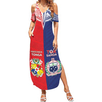 Custom Rugby Samoa And Tonga Family Matching Summer Maxi Dress and Hawaiian Shirt Toa Samoa With Mate Maa - Polynesian Pride