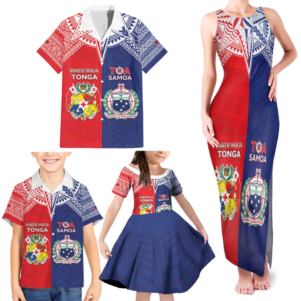 Custom Rugby Samoa And Tonga Family Matching Tank Maxi Dress and Hawaiian Shirt Toa Samoa With Mate Maa - Polynesian Pride