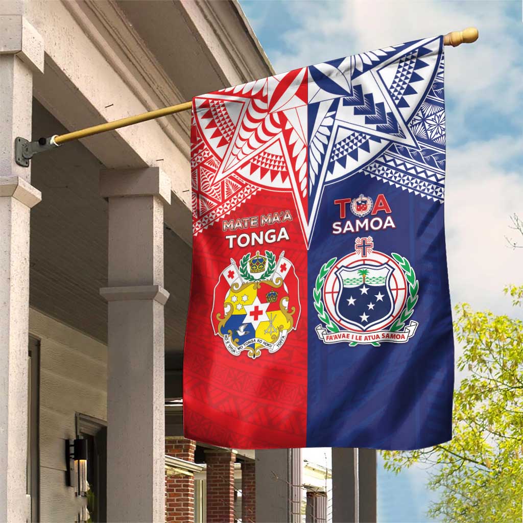 Rugby Samoa And Tonga Garden Flag Toa Samoa With Mate Maa - Polynesian Pride
