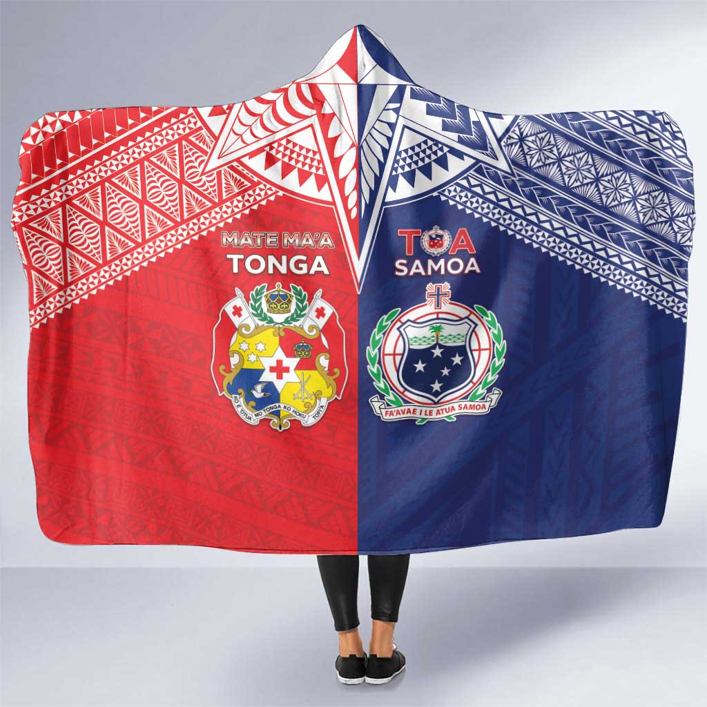 Rugby Samoa And Tonga Hooded Blanket Toa Samoa With Mate Maa - Polynesian Pride