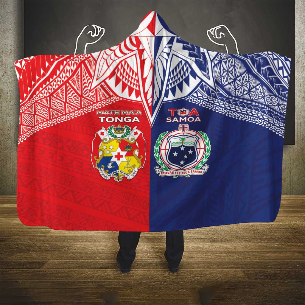 Rugby Samoa And Tonga Hooded Blanket Toa Samoa With Mate Maa - Polynesian Pride