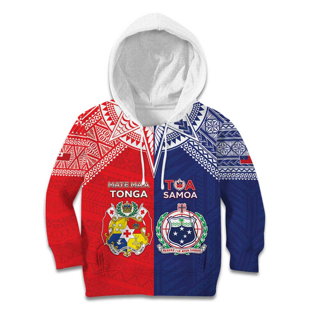 Custom Rugby Samoa And Tonga Kid Hoodie Toa Samoa With Mate Maa - Polynesian Pride