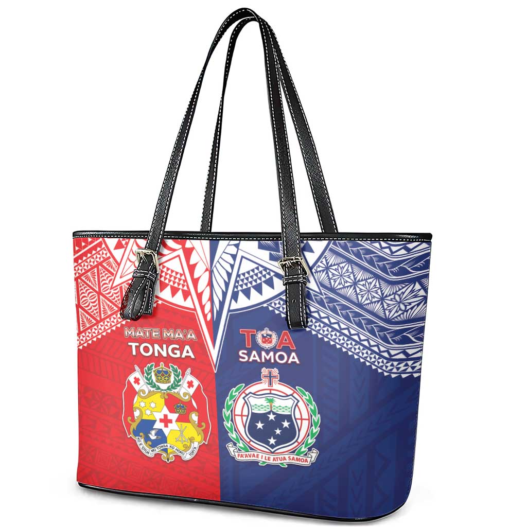 Rugby Samoa And Tonga Leather Tote Bag Toa Samoa With Mate Maa - Polynesian Pride