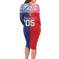 Custom Rugby Samoa And Tonga Long Sleeve Bodycon Dress Toa Samoa With Mate Maa - Polynesian Pride