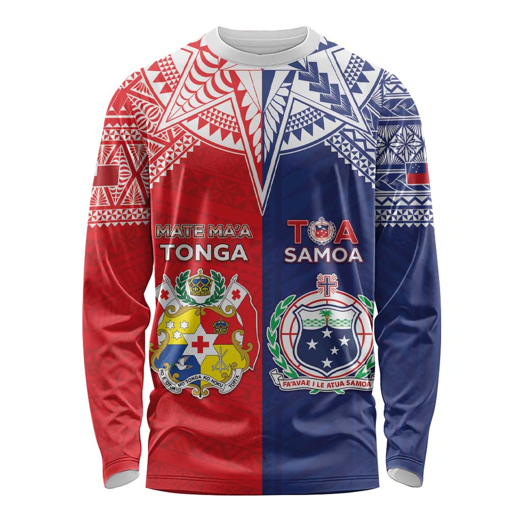 Custom Rugby Samoa And Tonga Long Sleeve Shirt Toa Samoa With Mate Maa - Polynesian Pride