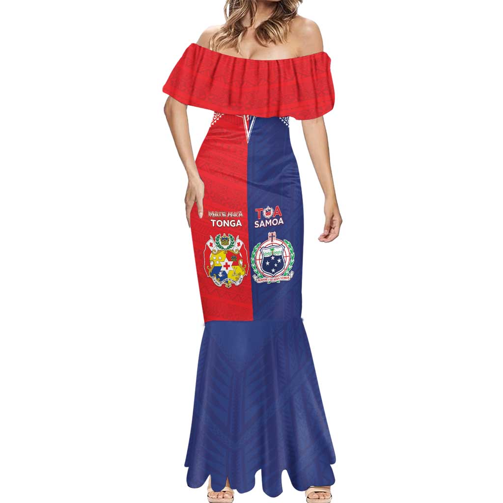 Custom Rugby Samoa And Tonga Mermaid Dress Toa Samoa With Mate Maa - Polynesian Pride