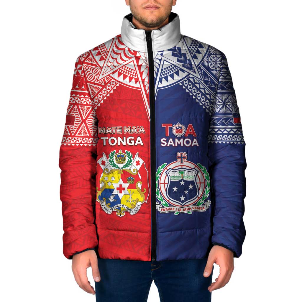 Custom Rugby Samoa And Tonga Padded Jacket Toa Samoa With Mate Maa - Polynesian Pride