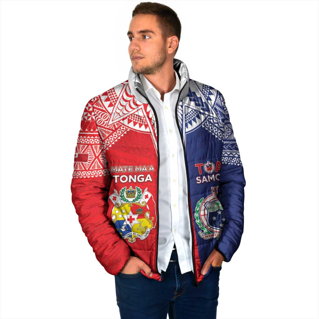 Custom Rugby Samoa And Tonga Padded Jacket Toa Samoa With Mate Maa - Polynesian Pride