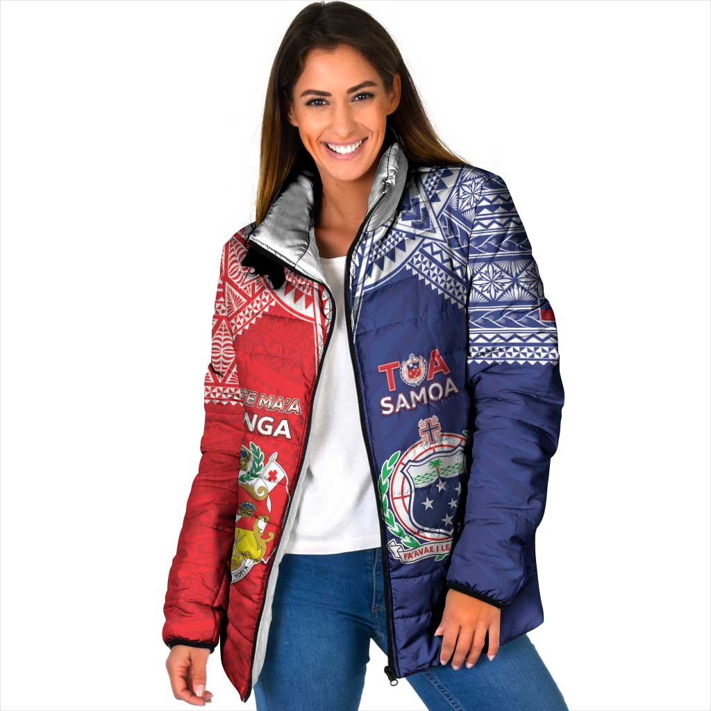 Custom Rugby Samoa And Tonga Padded Jacket Toa Samoa With Mate Maa - Polynesian Pride