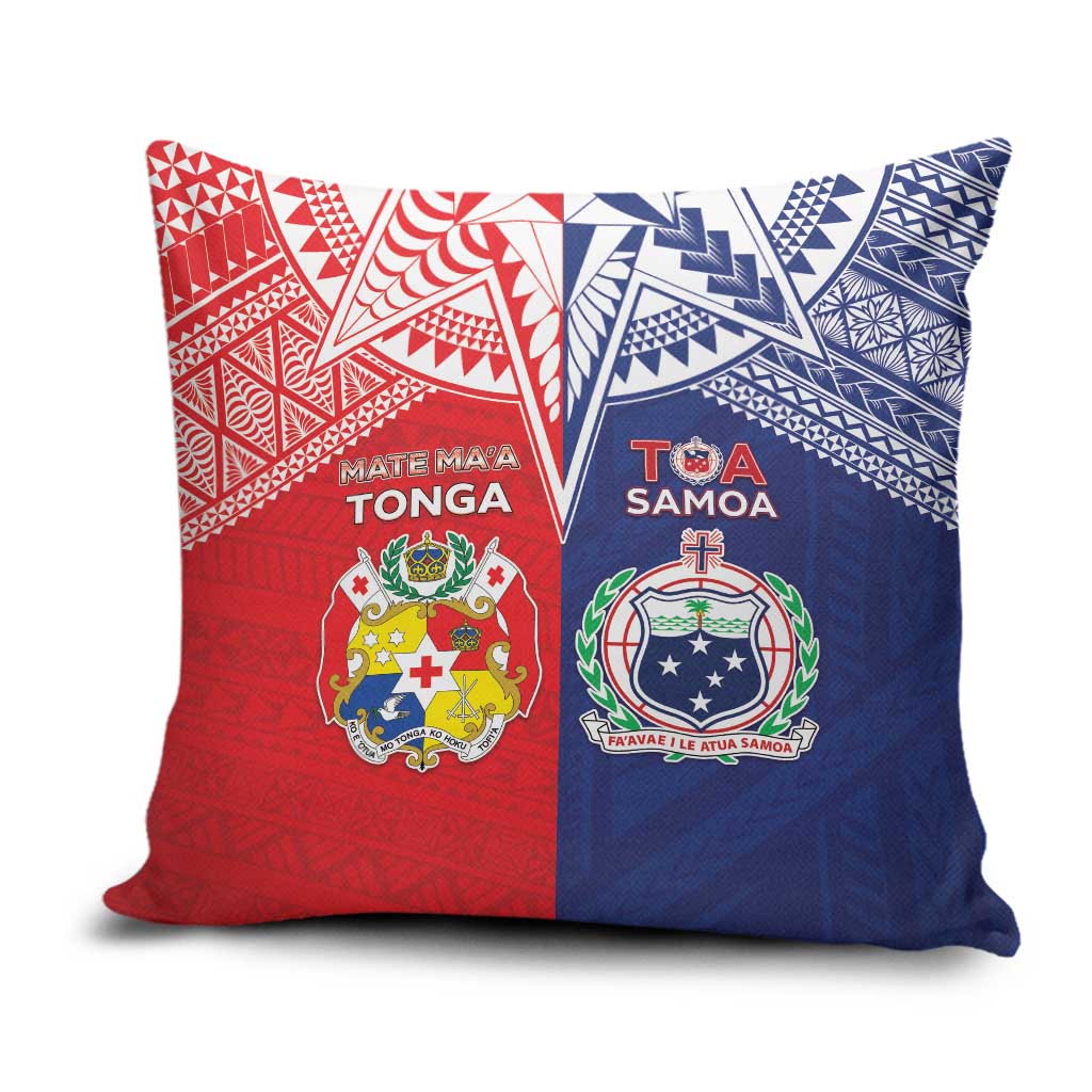 Rugby Samoa And Tonga Pillow Cover Toa Samoa With Mate Maa - Polynesian Pride