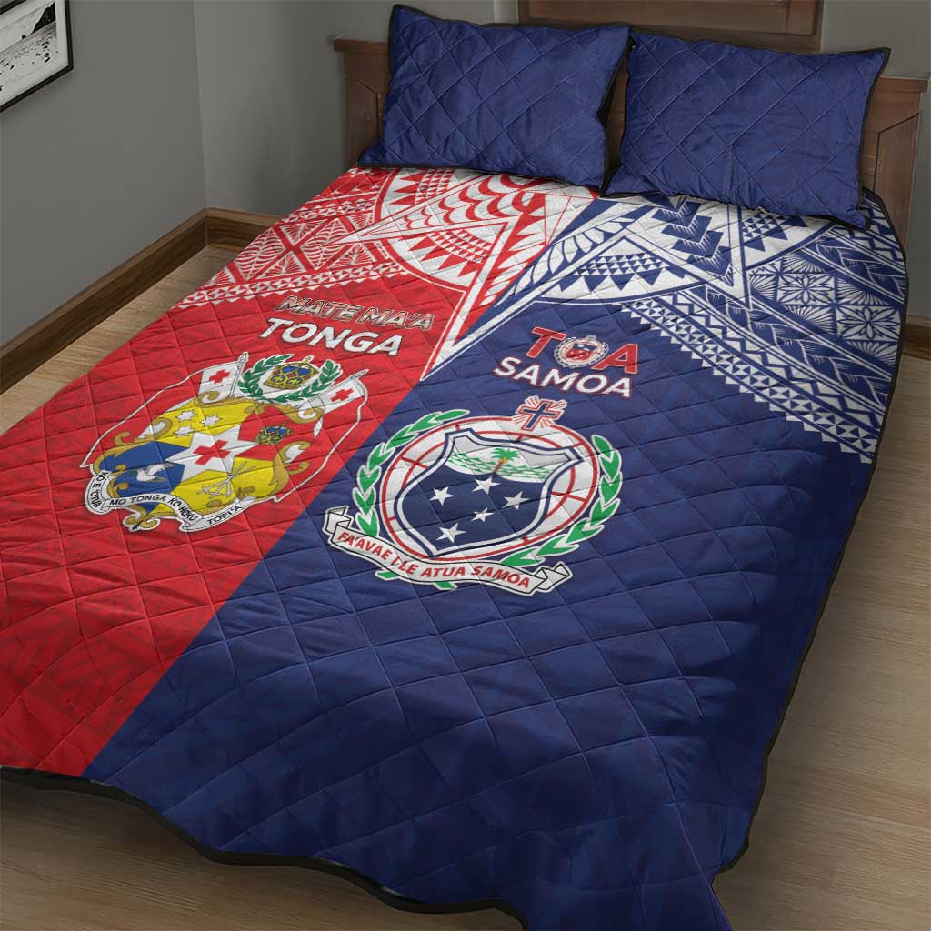 Rugby Samoa And Tonga Quilt Bed Set Toa Samoa With Mate Maa - Polynesian Pride