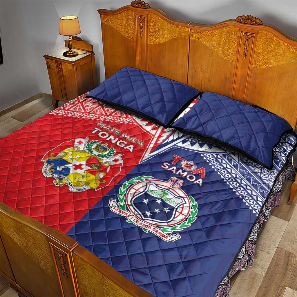 Rugby Samoa And Tonga Quilt Bed Set Toa Samoa With Mate Maa - Polynesian Pride