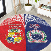 Rugby Samoa And Tonga Round Carpet Toa Samoa With Mate Maa - Polynesian Pride