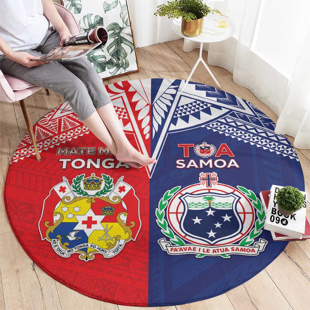 Rugby Samoa And Tonga Round Carpet Toa Samoa With Mate Maa - Polynesian Pride