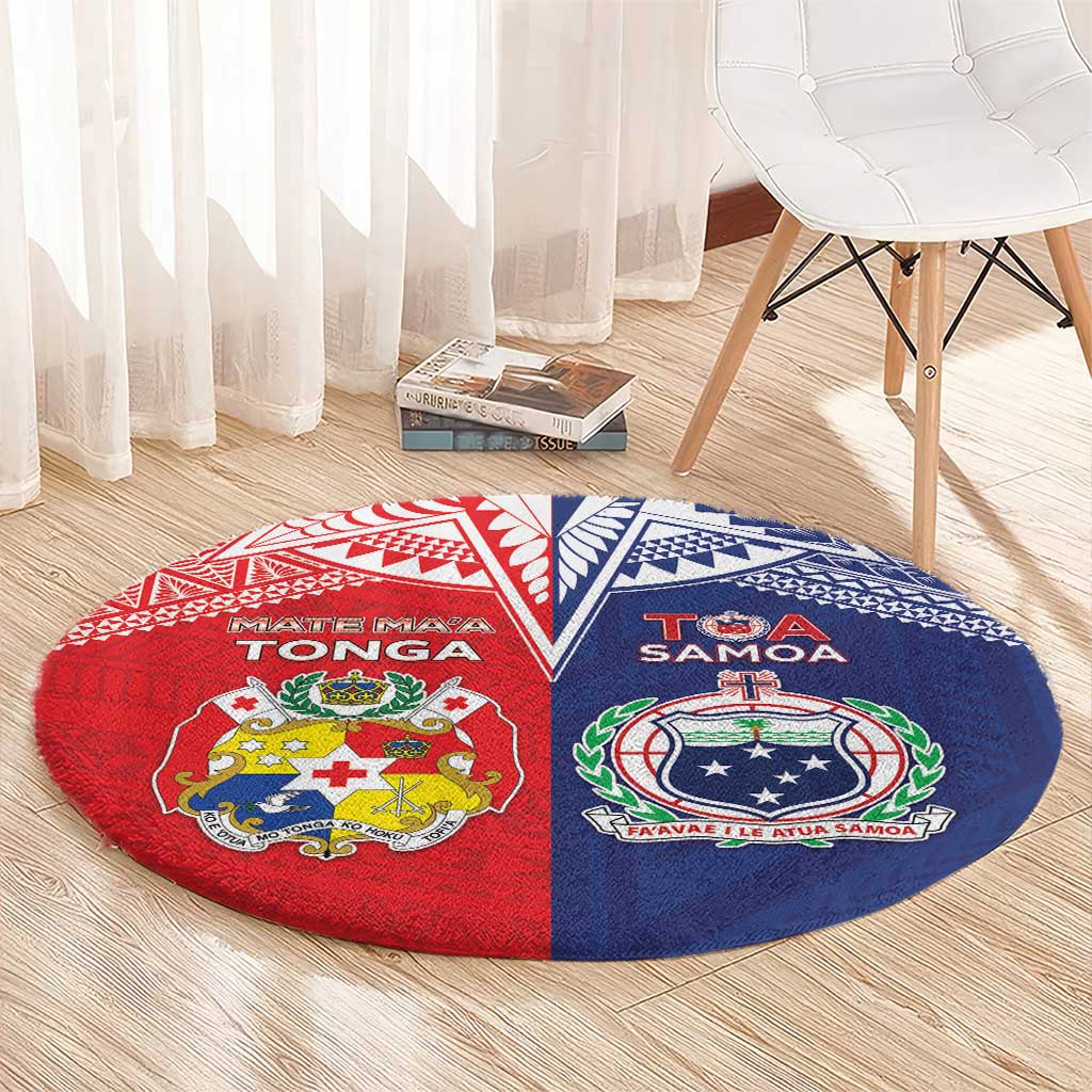 Rugby Samoa And Tonga Round Carpet Toa Samoa With Mate Maa - Polynesian Pride