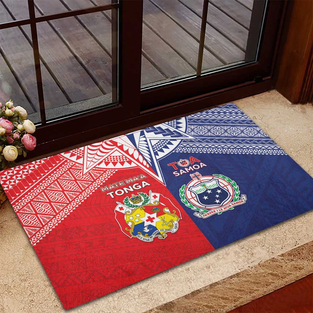 Rugby Samoa And Tonga Rubber Doormat Toa Samoa With Mate Maa - Polynesian Pride