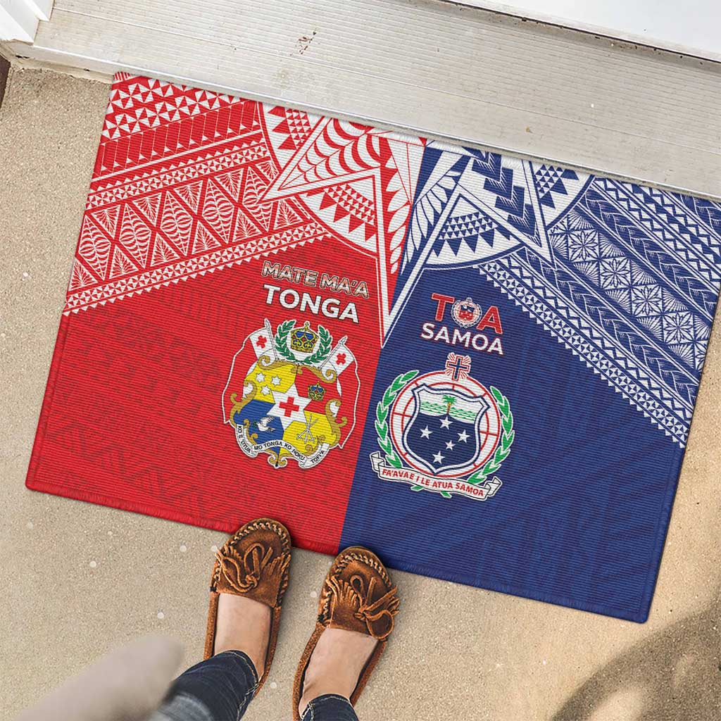 Rugby Samoa And Tonga Rubber Doormat Toa Samoa With Mate Maa - Polynesian Pride