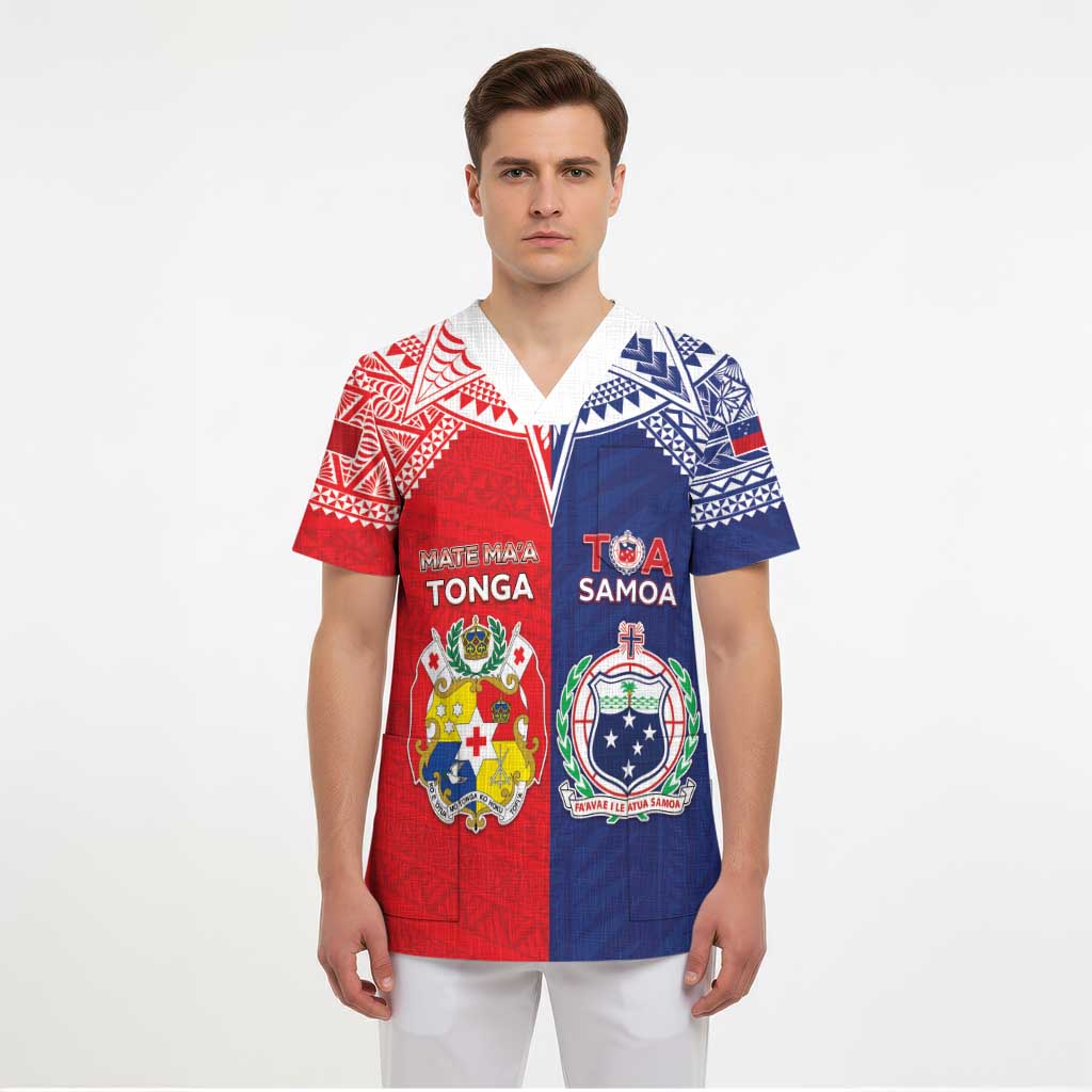 Custom Rugby Samoa And Tonga Scrub Top Toa Samoa With Mate Maa - Polynesian Pride