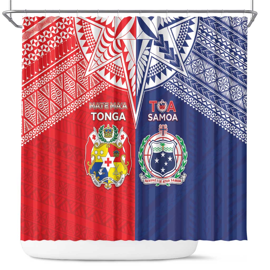 Rugby Samoa And Tonga Shower Curtain Toa Samoa With Mate Maa - Polynesian Pride