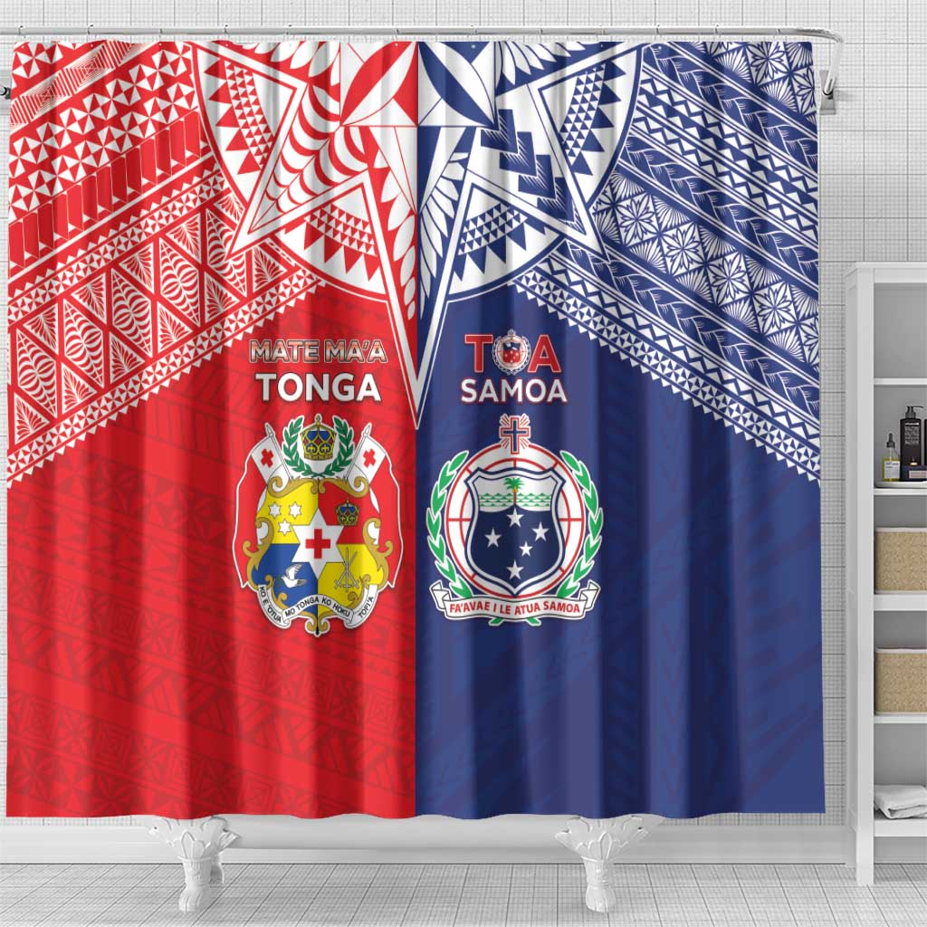 Rugby Samoa And Tonga Shower Curtain Toa Samoa With Mate Maa - Polynesian Pride
