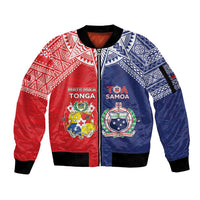 Custom Rugby Samoa And Tonga Sleeve Zip Bomber Jacket Toa Samoa With Mate Maa - Polynesian Pride