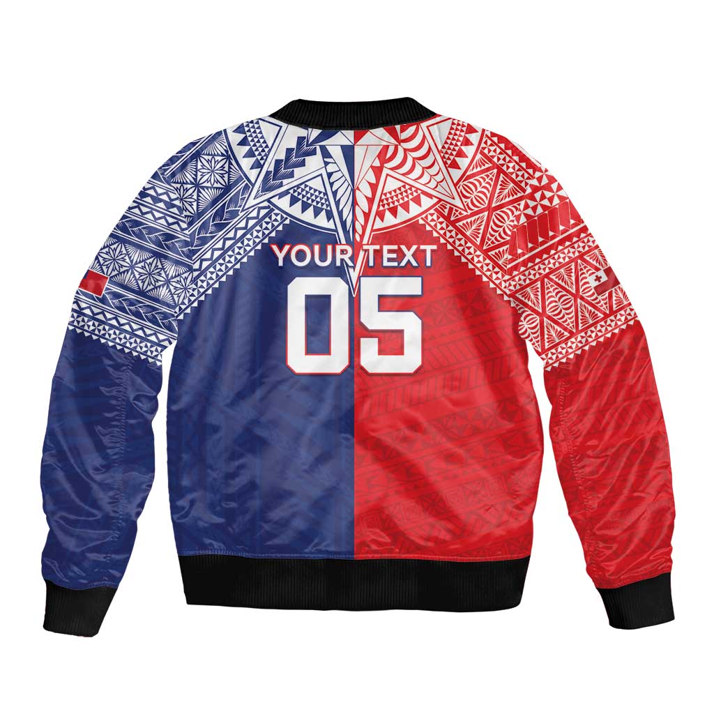 Custom Rugby Samoa And Tonga Sleeve Zip Bomber Jacket Toa Samoa With Mate Maa - Polynesian Pride