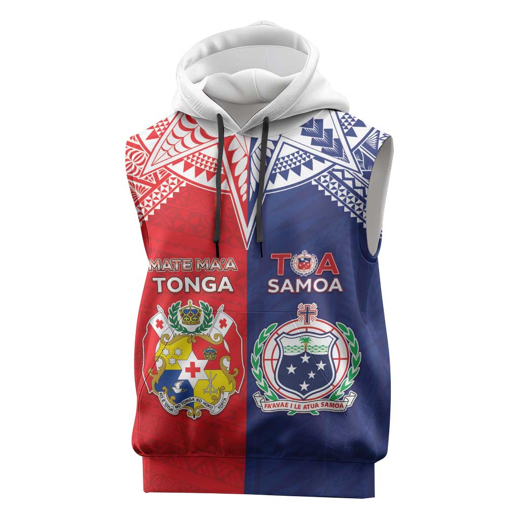 Custom Rugby Samoa And Tonga Sleeveless Hoodie Toa Samoa With Mate Maa - Polynesian Pride