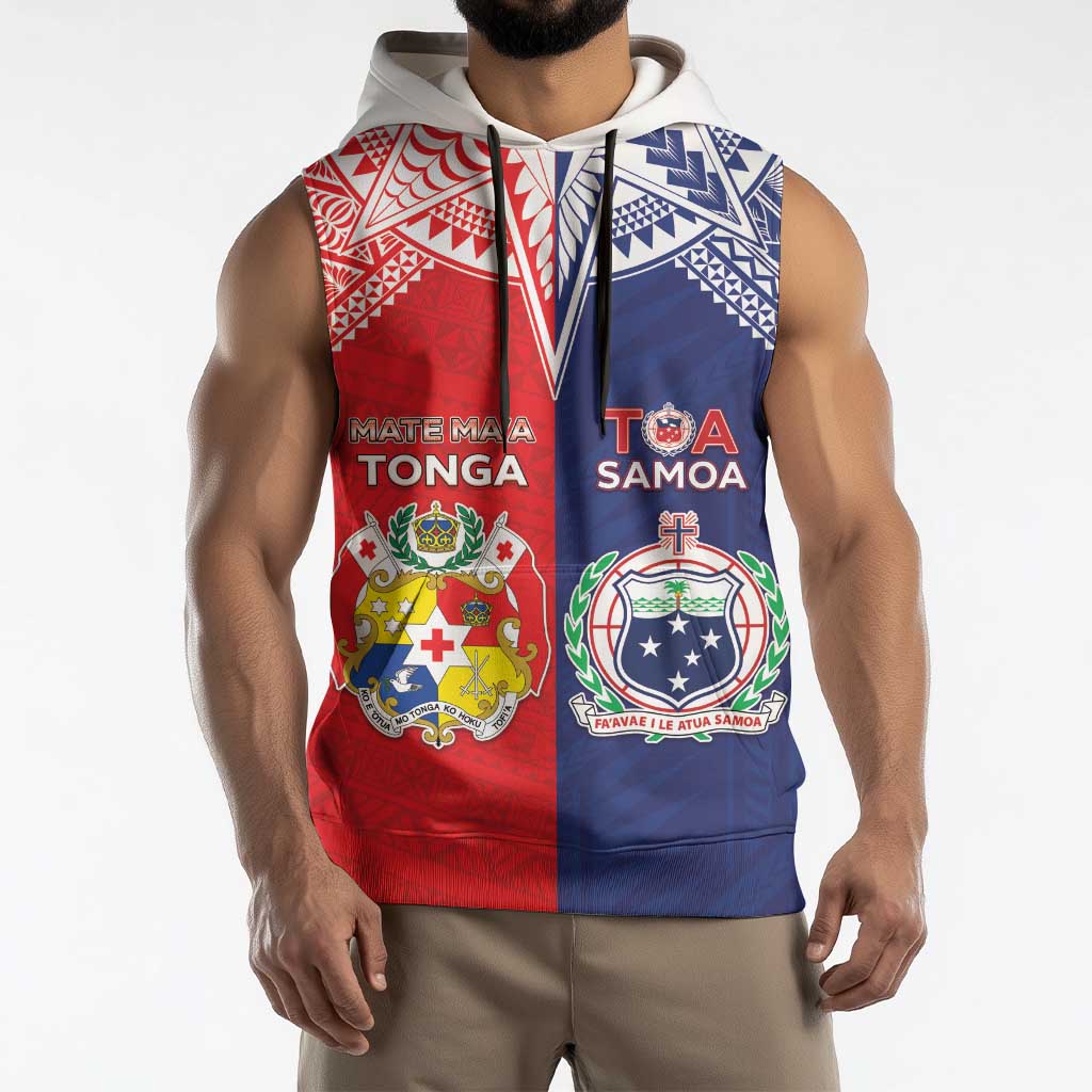 Custom Rugby Samoa And Tonga Sleeveless Hoodie Toa Samoa With Mate Maa - Polynesian Pride