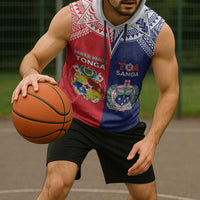 Custom Rugby Samoa And Tonga Sleeveless Hoodie Toa Samoa With Mate Maa - Polynesian Pride