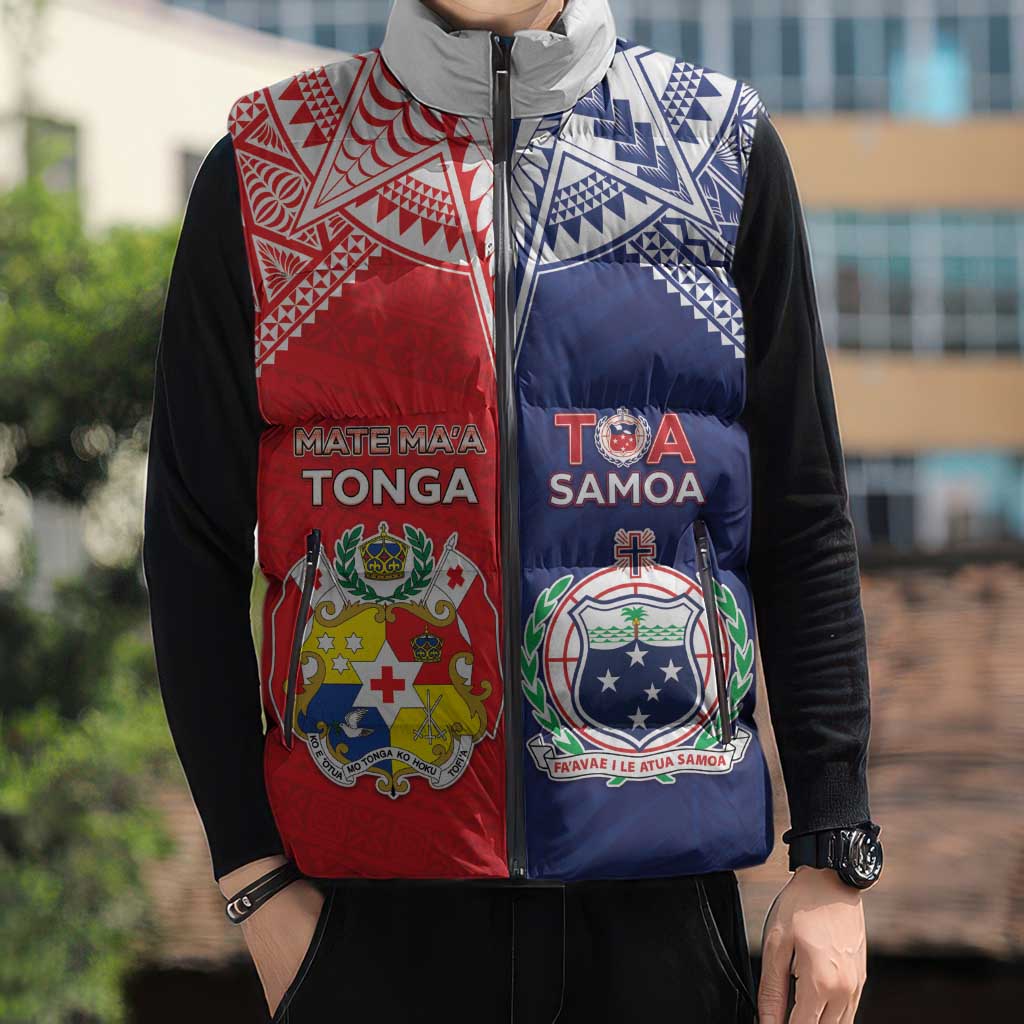 Custom Rugby Samoa And Tonga Sleeveless Puffer Jacket Toa Samoa With Mate Maa - Polynesian Pride