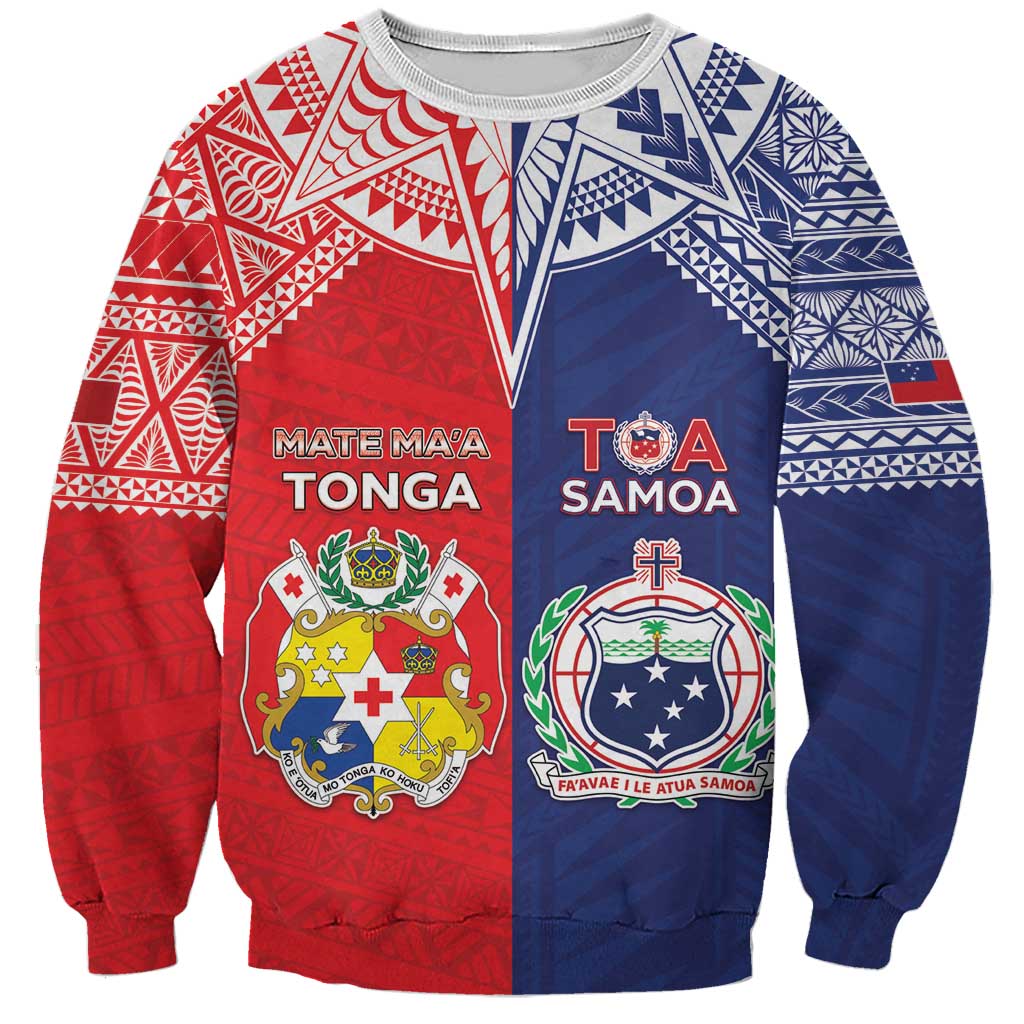 Custom Rugby Samoa And Tonga Sweatshirt Toa Samoa With Mate Maa - Polynesian Pride