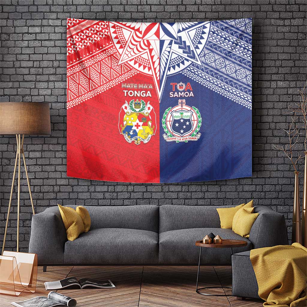 Rugby Samoa And Tonga Tapestry Toa Samoa With Mate Maa - Polynesian Pride