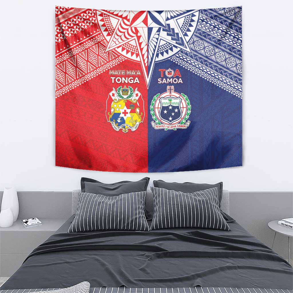 Rugby Samoa And Tonga Tapestry Toa Samoa With Mate Maa - Polynesian Pride