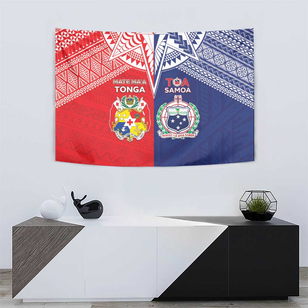Rugby Samoa And Tonga Tapestry Toa Samoa With Mate Maa - Polynesian Pride