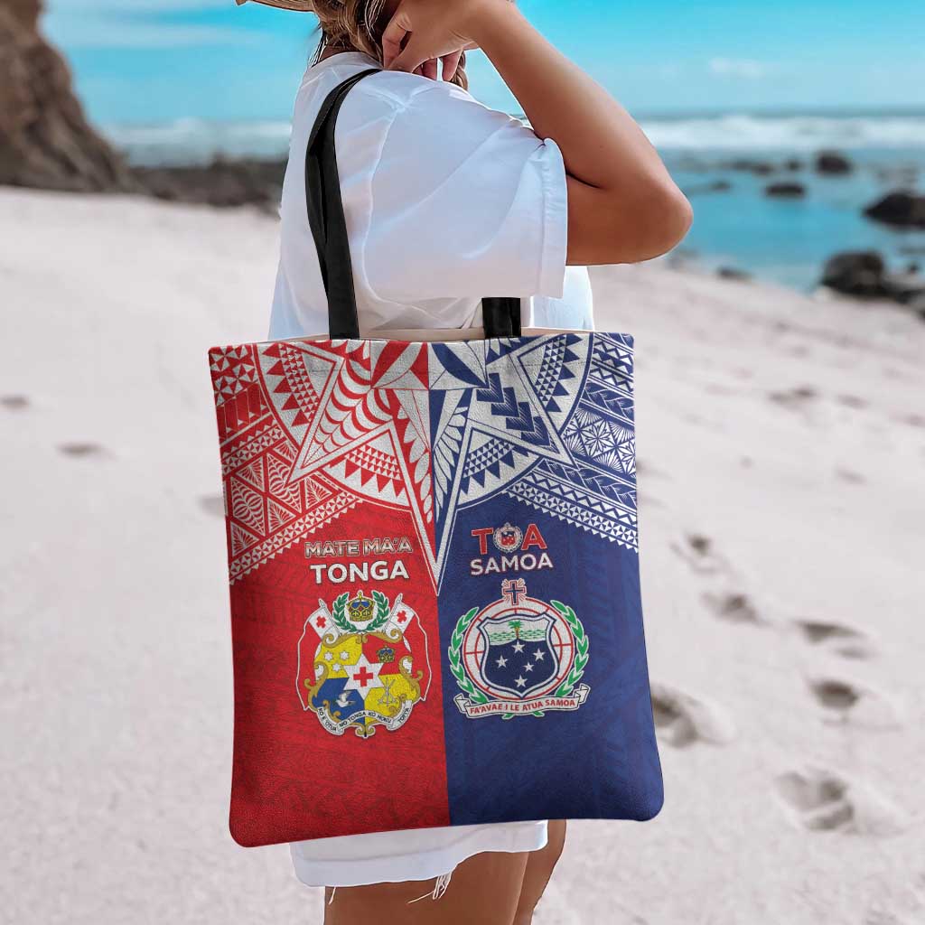 Rugby Samoa And Tonga Tote Bag Toa Samoa With Mate Maa - Polynesian Pride