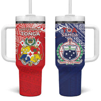 Custom Rugby Samoa And Tonga Tumbler With Handle Toa Samoa With Mate Maa - Polynesian Pride
