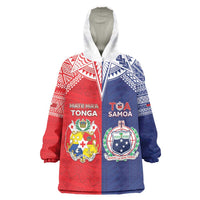Custom Rugby Samoa And Tonga Wearable Blanket Hoodie Toa Samoa With Mate Maa - Polynesian Pride