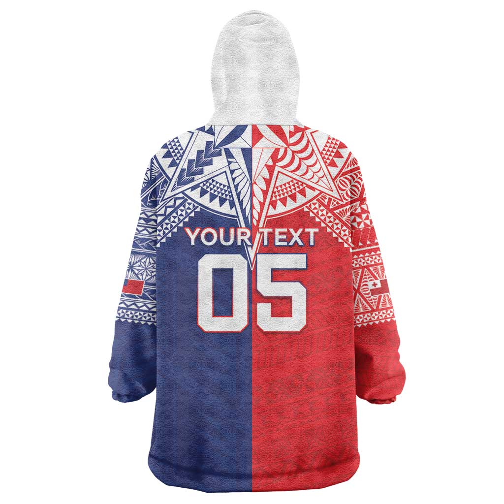 Custom Rugby Samoa And Tonga Wearable Blanket Hoodie Toa Samoa With Mate Maa - Polynesian Pride
