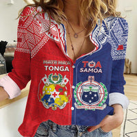 Custom Rugby Samoa And Tonga Women Casual Shirt Toa Samoa With Mate Maa - Polynesian Pride