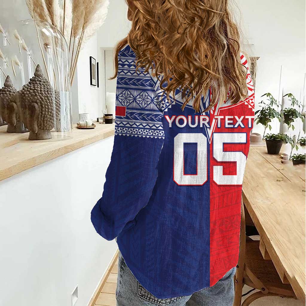 Custom Rugby Samoa And Tonga Women Casual Shirt Toa Samoa With Mate Maa - Polynesian Pride