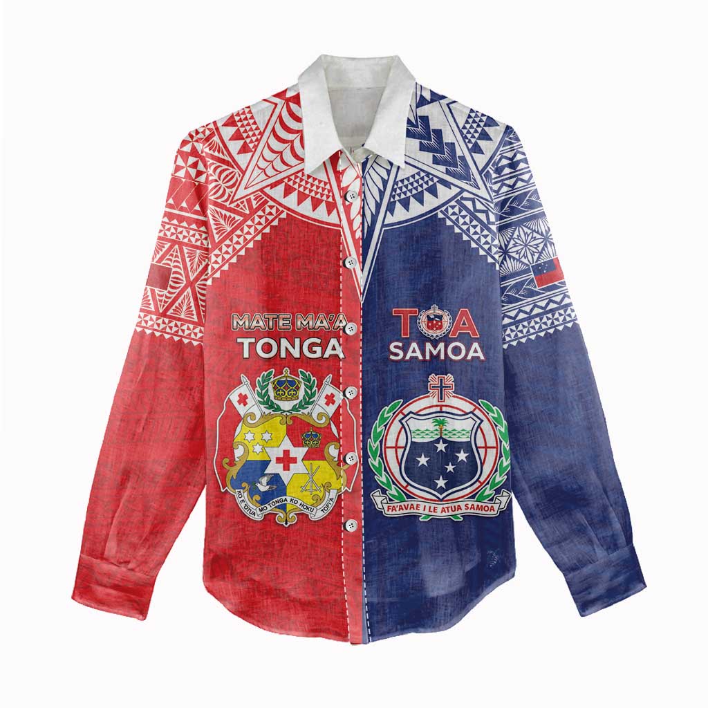 Custom Rugby Samoa And Tonga Women Casual Shirt Toa Samoa With Mate Maa - Polynesian Pride