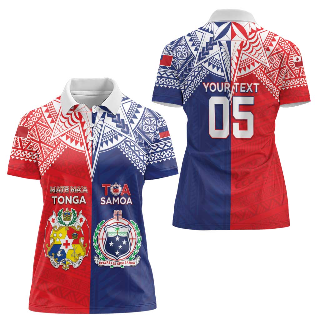 Custom Rugby Samoa And Tonga Women Polo Shirt Toa Samoa With Mate Maa - Polynesian Pride