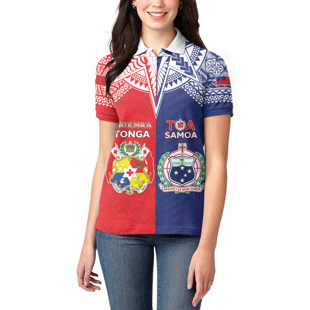 Custom Rugby Samoa And Tonga Women Polo Shirt Toa Samoa With Mate Maa - Polynesian Pride