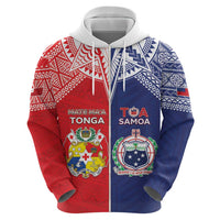 Custom Rugby Samoa And Tonga Zip Hoodie Toa Samoa With Mate Maa - Polynesian Pride