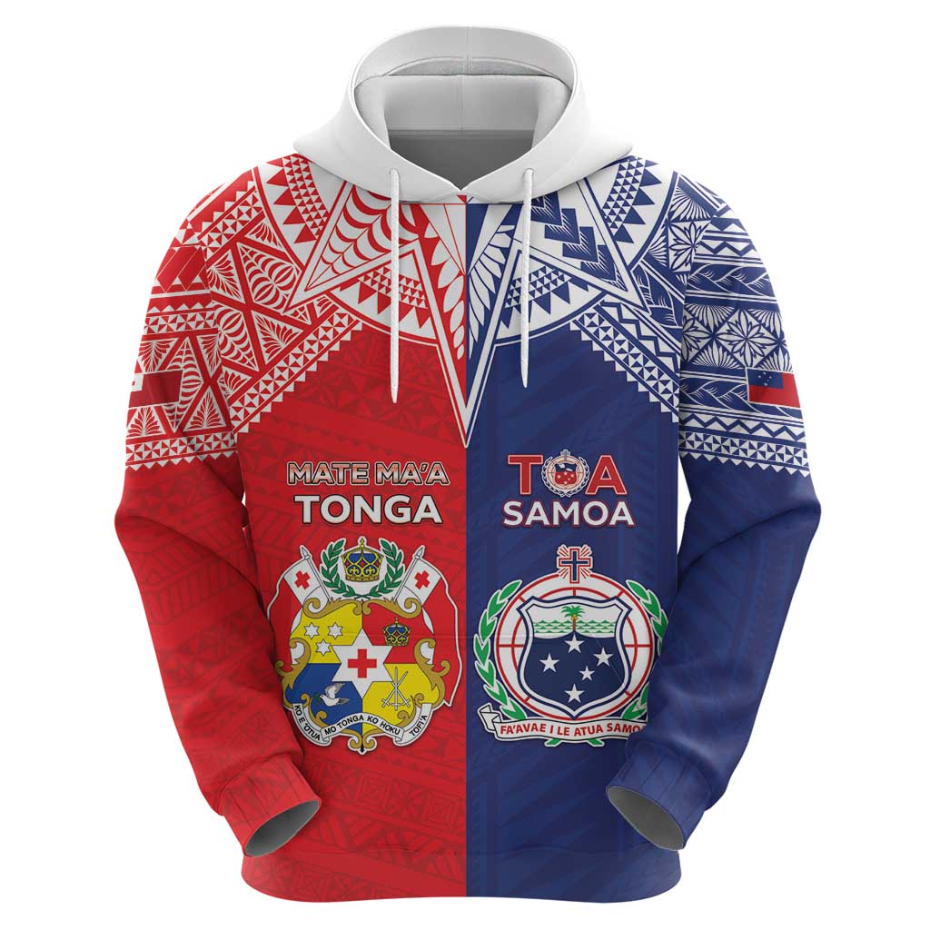 Custom Rugby Samoa And Tonga Zip Hoodie Toa Samoa With Mate Maa - Polynesian Pride