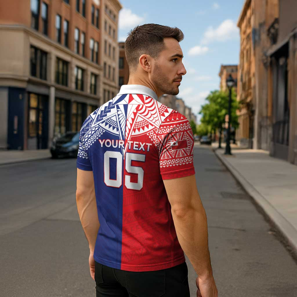 Custom Rugby Samoa And Tonga Zipper Polo Shirt Toa Samoa With Mate Maa - Polynesian Pride