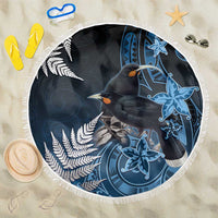 New Zealand Huia Bird Beach Blanket Aotearoa Maori Pattern LT05 One Size 150cm Navy - Polynesian Pride